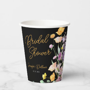 Chic Wildflower Script Bridal Shower Paper Cups