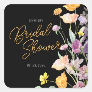 Chic Wildflower Script Bridal Shower Square Sticker