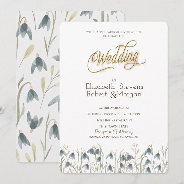 Chic Wildflower Snowdrops Wedding  Invitation (Front/Back)