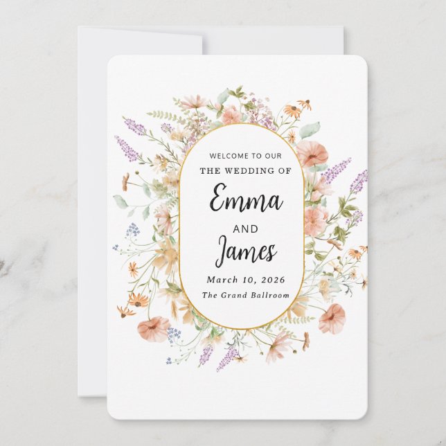 chic wildflower Spring floral Wreath minimalist Invitation (Front)