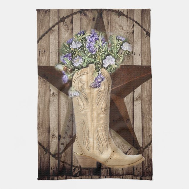 Chic Wildflower Texas Star Western country cowgirl Tea Towel (Vertical)