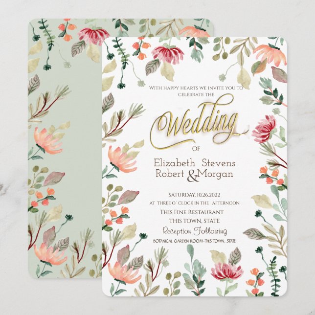 Chic Wildflower Wedding    Invitation (Front/Back)