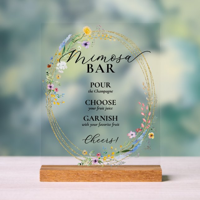 Chic Wildflowers Bridal Brunch Mimosa Bar Acrylic Sign (Neutral)