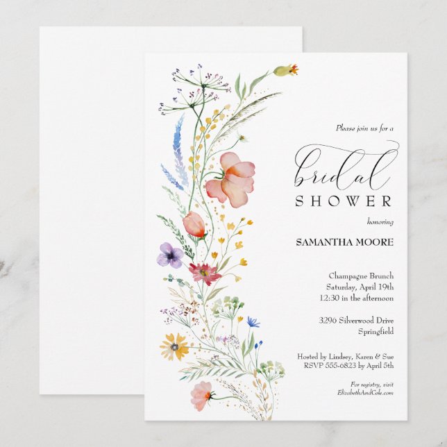 Chic Wildflowers Bridal Shower Invitations (Front/Back)