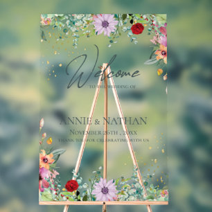 Chic Wildflowers Floral Welcome To The Wedding  Acrylic Sign