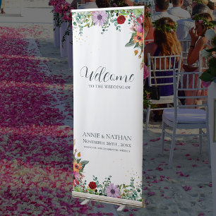 Chic Wildflowers Floral Welcome To The Wedding Retractable Banner