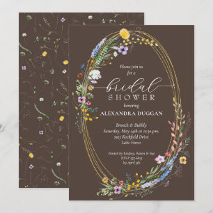 Chic Wildflowers on Brown Bridal Shower Invitation