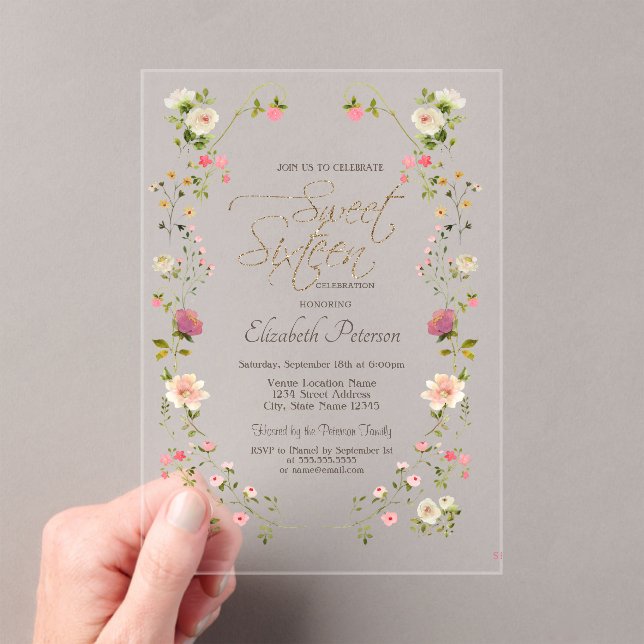 Chic Wildflowers Sweet 16 Acrylic Invitations (Insitu (Handheld))