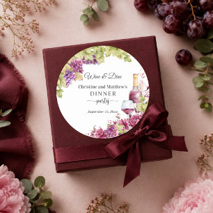 Chic Wine and Dine Dinner Party Favour Classic Round Sticker