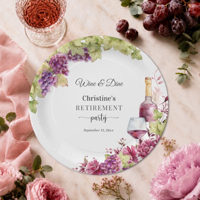 Chic Wine and Dine Retirement Party Paper Plate (Creator Uploaded)