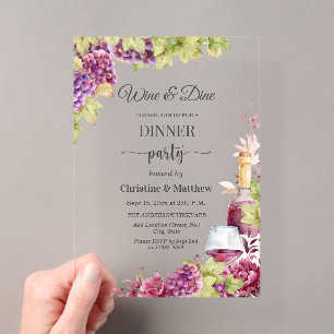 Chic Wine and Dine Vineyard Dinner Party Acrylic Invitations