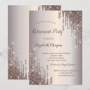 Chic Wine Glass Glitter Drops Retirement   Invitation