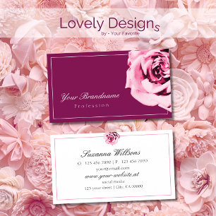 Chic Wine Red and White Pink Rose Simple Business Card