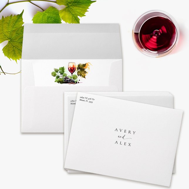 Chic Wine Themed Wedding Watercolor Destination Envelope (Creator Uploaded)