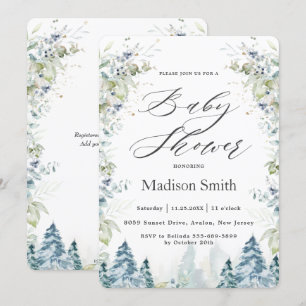 Chic Winter Alpine Trees Baby Shower Neutral  Invitation