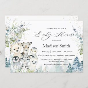 Chic Winter Arctic Alpine Animals Baby Shower Invitation
