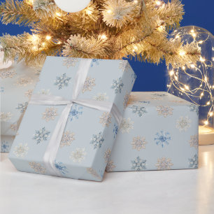 Chic Winter Blue White Cream Snowflakes Christmas Wrapping Paper