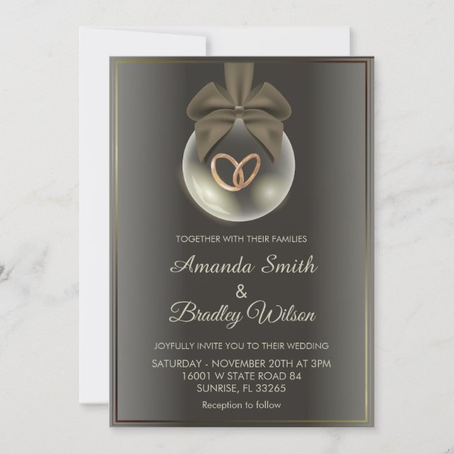 Chic Winter Christmas Ornament Wedding Invitation (Front)