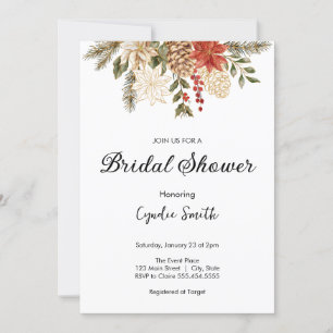 Chic Winter evergreen christmas Bridal shower Invitation