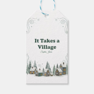 Chic Winter "It Takes a Village" Baby Shower Gift Tags