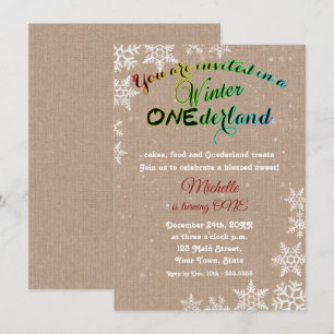 Chic Winter Onederland Girl First Birthday Party Invitation