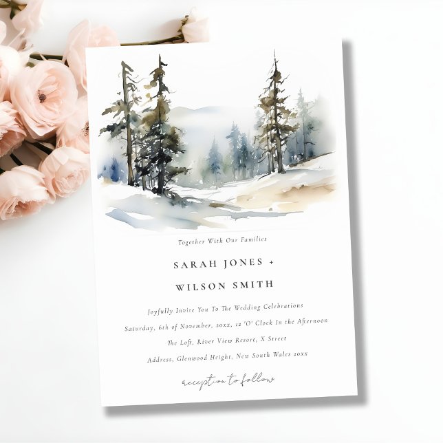 Chic Winter Pine Trees Snow Landscape Wedding Invitation (Creator Uploaded)