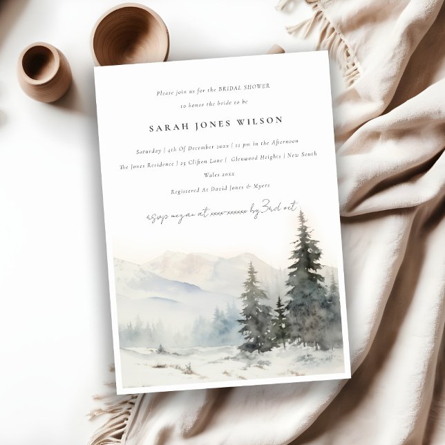 Chic Winter Snow Mountain Landscape Bridal Shower Invitation (Creator Uploaded)