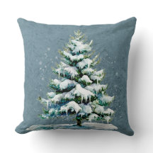 Chic Winter Watercolor Snowy Spruce Tree Monogram