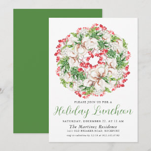 Chic Winter Watercolor Wreath Holiday Luncheon Invitation