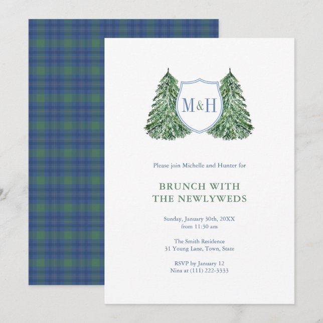 Chic Winter Wedding NewlyWeds Brunch Monogram Invitation (Front/Back)