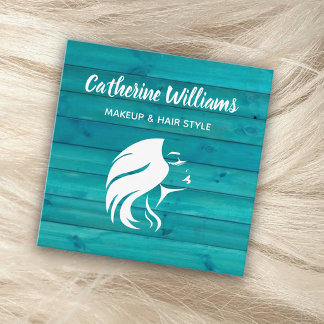 Chic wood blue turquoise makeup hair style square business card