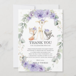 Chic Woodland Animals Floral Greenery Baby Shower Thank You Card