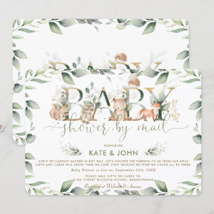 Chic Woodland Animals Greenery Baby Shower by Mail Invitation
