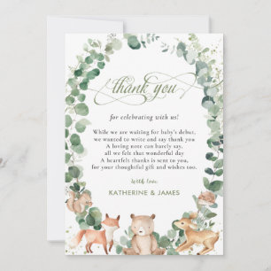 Chic Woodland Animals Greenery Baby Shower Thank You Card