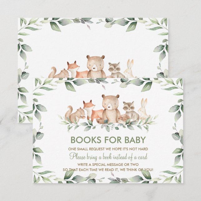 Chic Woodland Animals Greenery Books for Baby Card (Front/Back)