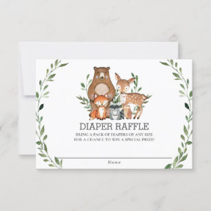 Chic Woodland Animals Greenery Diaper Raffle Card