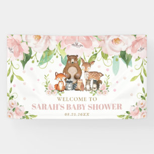 Chic Woodland Animals Pink Floral Backdrop Welcome Banner
