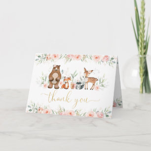 Chic Woodland Animals Soft Blush Pink Floral Thank You Card