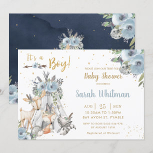 Chic Woodland Animals Tribal Boho Boy Baby Shower Invitation
