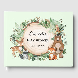 Chic Woodland Forest Animals Greenery Baby Shower Guest Book