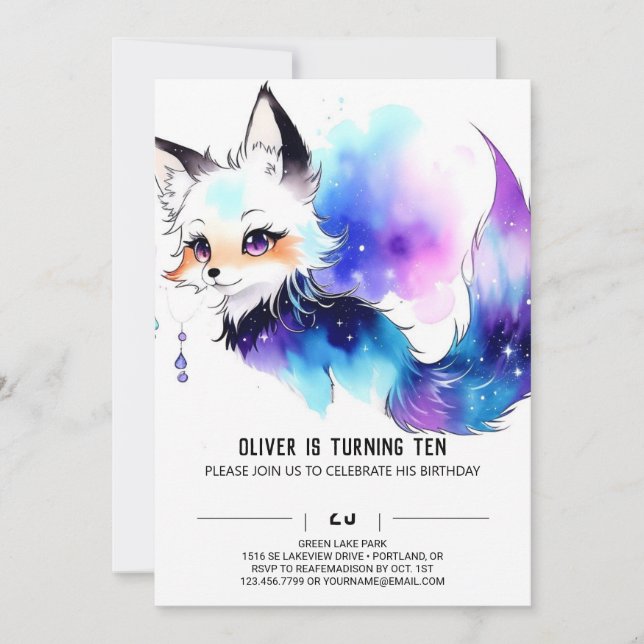 Chic Woodland Fox Birthday Party Invitation (Front)