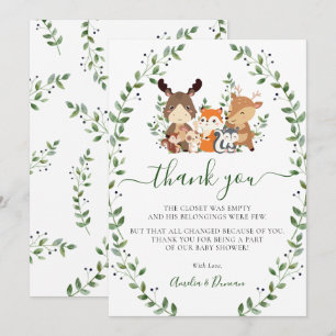 Chic Woodland Greenery Forest Animals Baby Shower Thank You Card