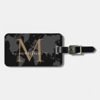 Chic World Traveller Map Black Gold Monogram Scrip