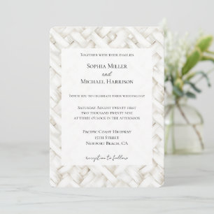 Chic woven white basket weave wedding invitation