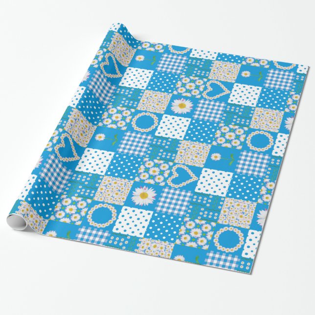 Chic Wrapping Paper, Daisy Chains Faux Patchwork Wrapping Paper (Unrolled)