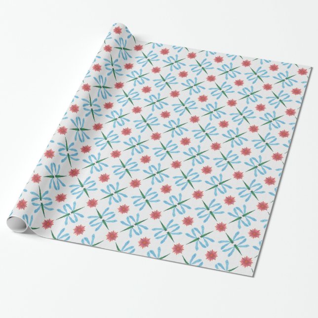 Chic Wrapping Paper: Water Lilies and Dragonflies Wrapping Paper (Unrolled)