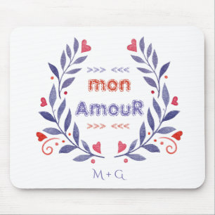 Chic Wreath Mon Amour Typography Valentine's Day Mouse Mat