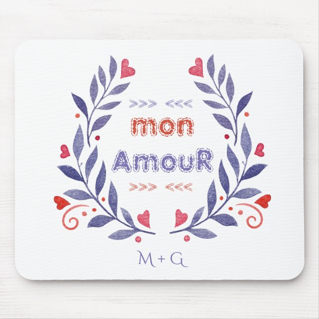 Chic Wreath Mon Amour Typography Valentine's Day Mouse Mat (Front)