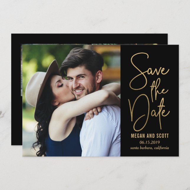 Chic Writing EDITABLE COLOR Save The Date Gold Invitation (Front/Back)