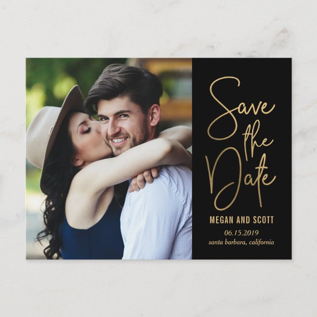 Chic Writing EDITABLE COLOR Save The Date Postcard (Front)